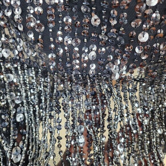 ADRIANNA PAPELL Navy Beaded Fringe Sequin Flapper Cocktail Party Dress 12-14 - Picture 7 of 8